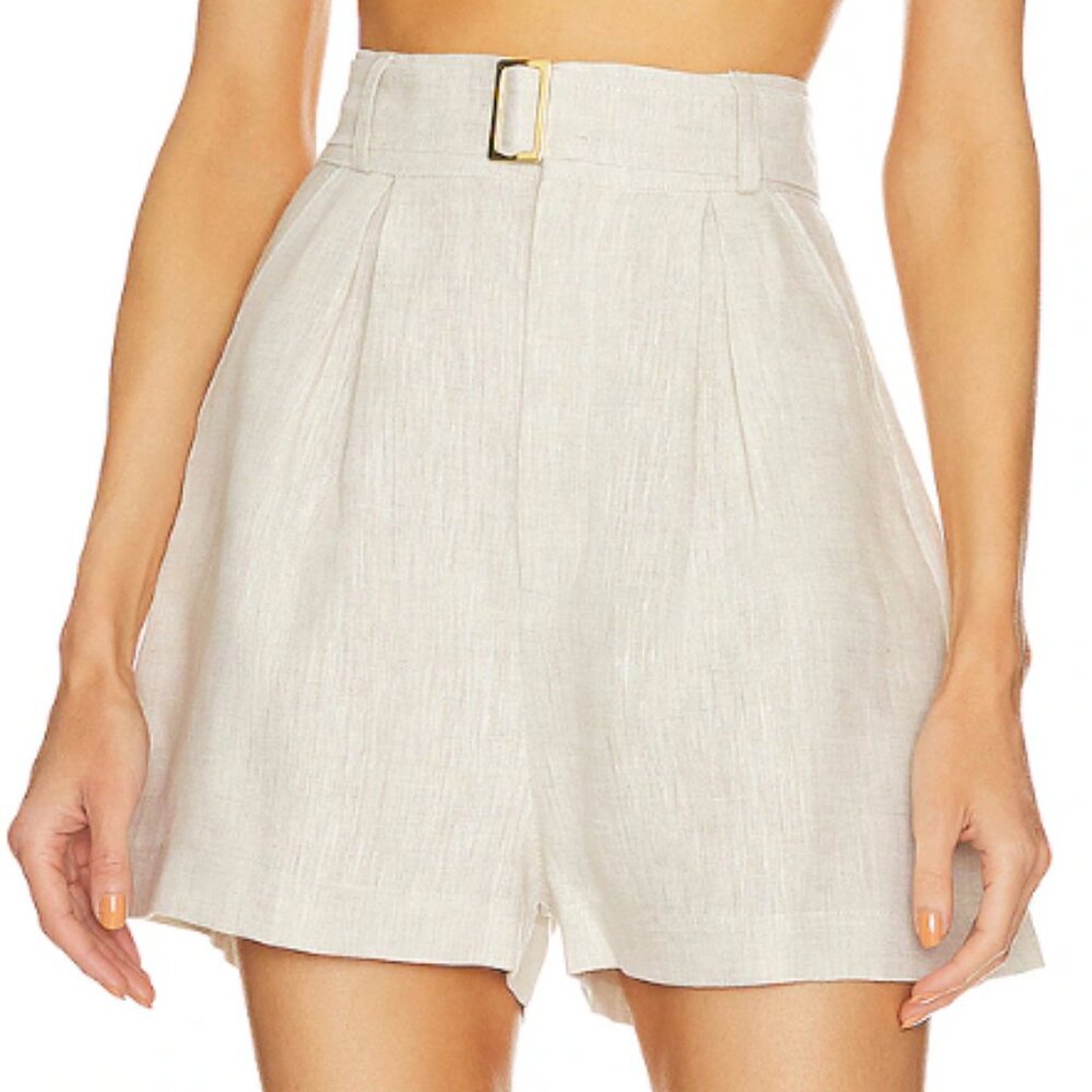 High-Waist Cream Linen Blend Gigi Shorts with Belt